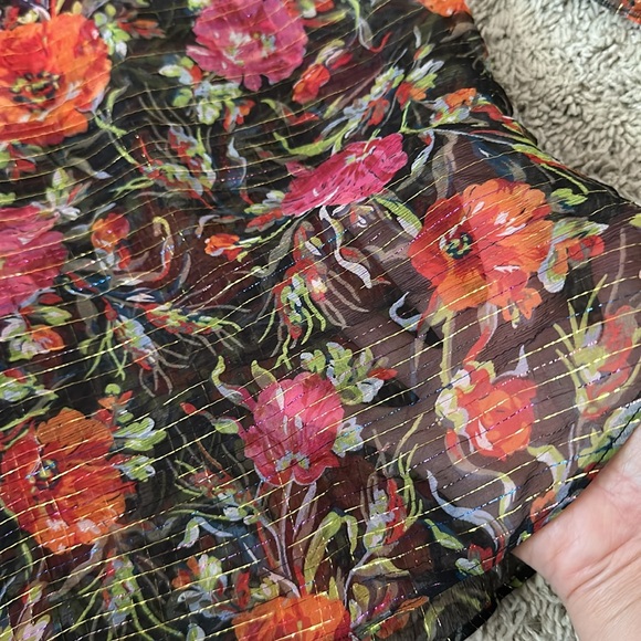 Sandro Amina Floral-Print Metallic-Stripe Top - Picture 9 of 10